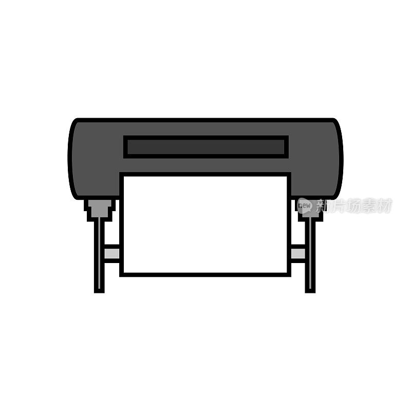 Vector gray line simple icon of plotter – inkjet printing machine